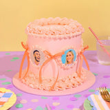 Vintage Multi Photo Cake by Crumbs & Doilies with 5 edible photo plaques and pink buttercream icing.
